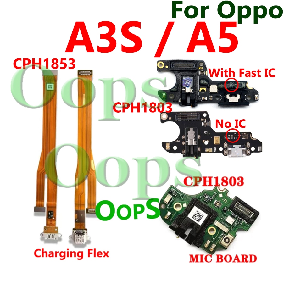 ชาร์จสําหรับ Oppo A5 A3S 1803 / 1853 USB Charger พอร์ตปลั๊ก Flex Ribbon + MIC BOARD Handphone แจ็คหูฟังเสียง Flex