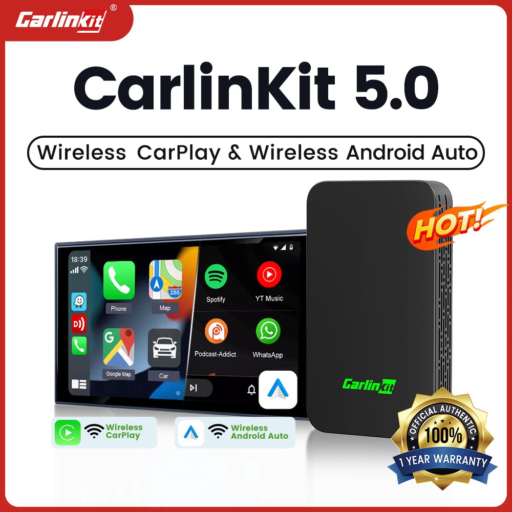 Carlinkit 5.0 ผลิตภัณฑ์ใหม่ 2 -in -1 Wireless CarPlay Wireless Android Auto การเชื่อมต่ออัตโนมัติพลักและเล่น