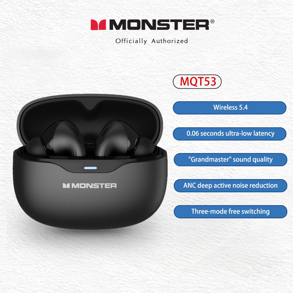 MONSTER MQT53 หูฟังไร้สาย True พร้อม ANC (ตัดเสียงรบกวนแบบแอคทีฟ) – ลดเสียงรบกวนลึก 35dB, เสียง Hi-F