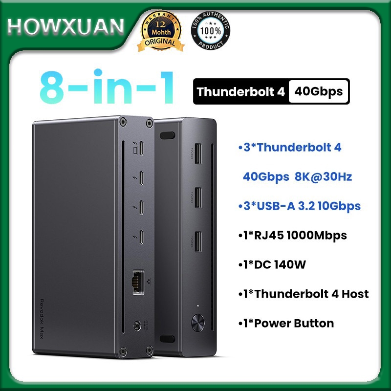 Howxuan By UGREEN Revodk Max 208 Thunderbolt 4 Dock 8-in-1 40Gbps Thunderbolt 4 Hub พร้อม 3 x Thunde