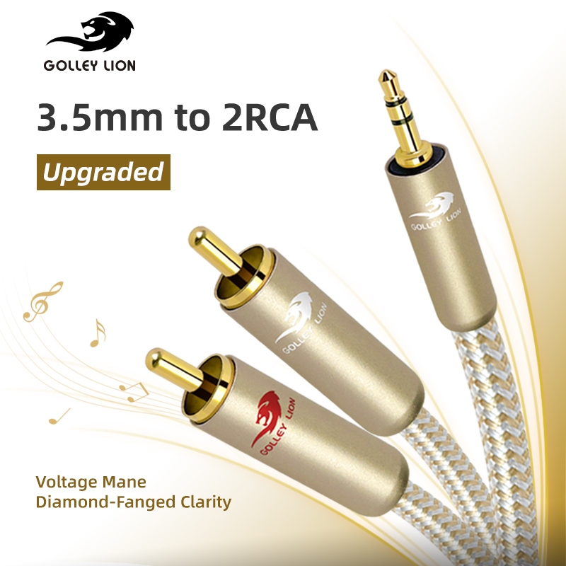 GOLLEY LION สาย RCA ถึง 3.5 มม., Aux to RCA หูฟังชายกับชายอะแดปเตอร์ไนลอนถัก 1/8 เสียง Y สายไฟสําหรับสมาร์ทโฟน MP3 แท็บเล็ต ลําโพง HDTV