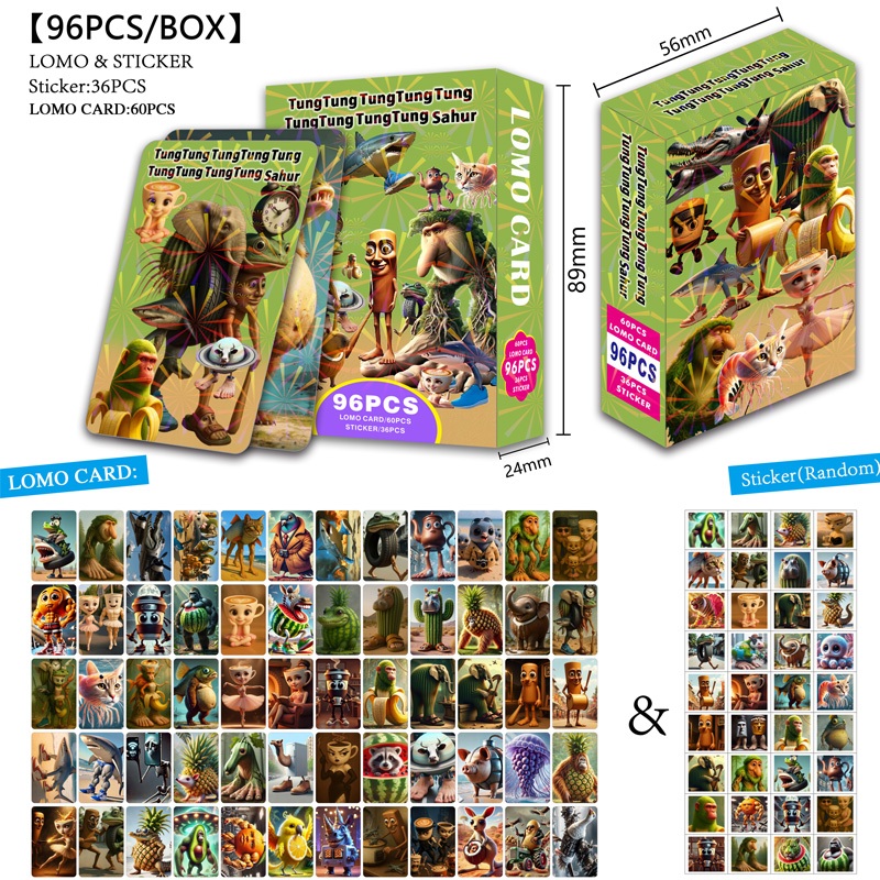 96 ชิ้น/บอสอิตาลี Brainrot Tung Tung Sahur Photocard Lomo Card พร้อมสติ๊กเกอร์