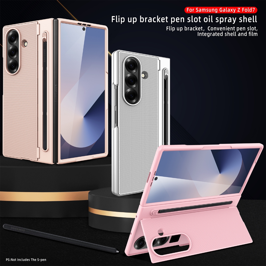 เคส Samsung Z Fold7 พร้อมที่วางปากกา S และขาตั้ง, ฝาครอบแบบพับแม่เหล็ก + ฟิล์มกระจกนิรภัยในตัว, กล้อ