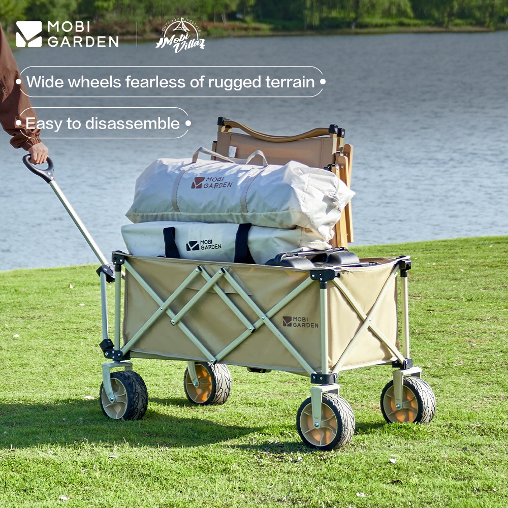 MOBI GARDEN Outdoor Camping Family Picnic ล้อกว้างพับได้และที่ถอดออกได้ผ้ารถเข็น 210L