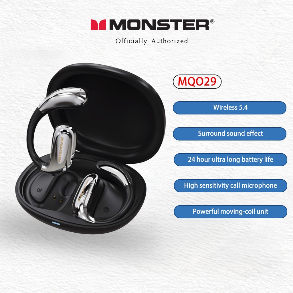 Monster MQO29 BT 5.4 หูฟังการนํากระดูกแบบเปิดหลัง, เสียง HiFi, Latency ต่ํา, ANC, สําหรับ iPhone/Android