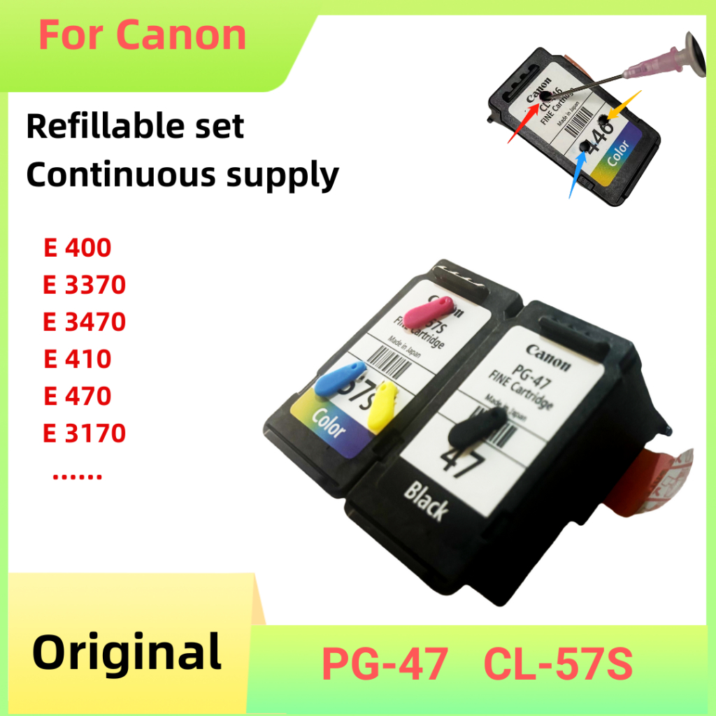 ตลับหมึก Canon PG-47 & CL-57/S ดั้งเดิมสําหรับเครื่องพิมพ์ Pixma E480/E470/E410/E3170