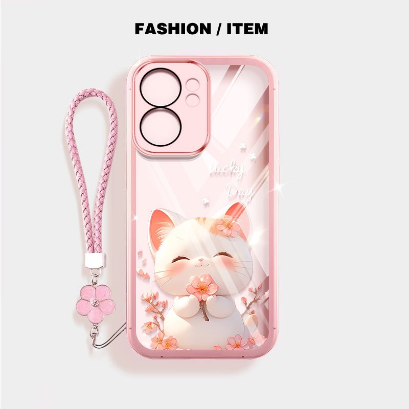 YBD สําหรับ OPPO A6X A6 Pro A6S Reno 13 Pro Reno 14 Pro Reno 13F 14F สีฟ้าสีชมพูปักบอลแมวเคสโทรศัพท์ - รูปที่ 3