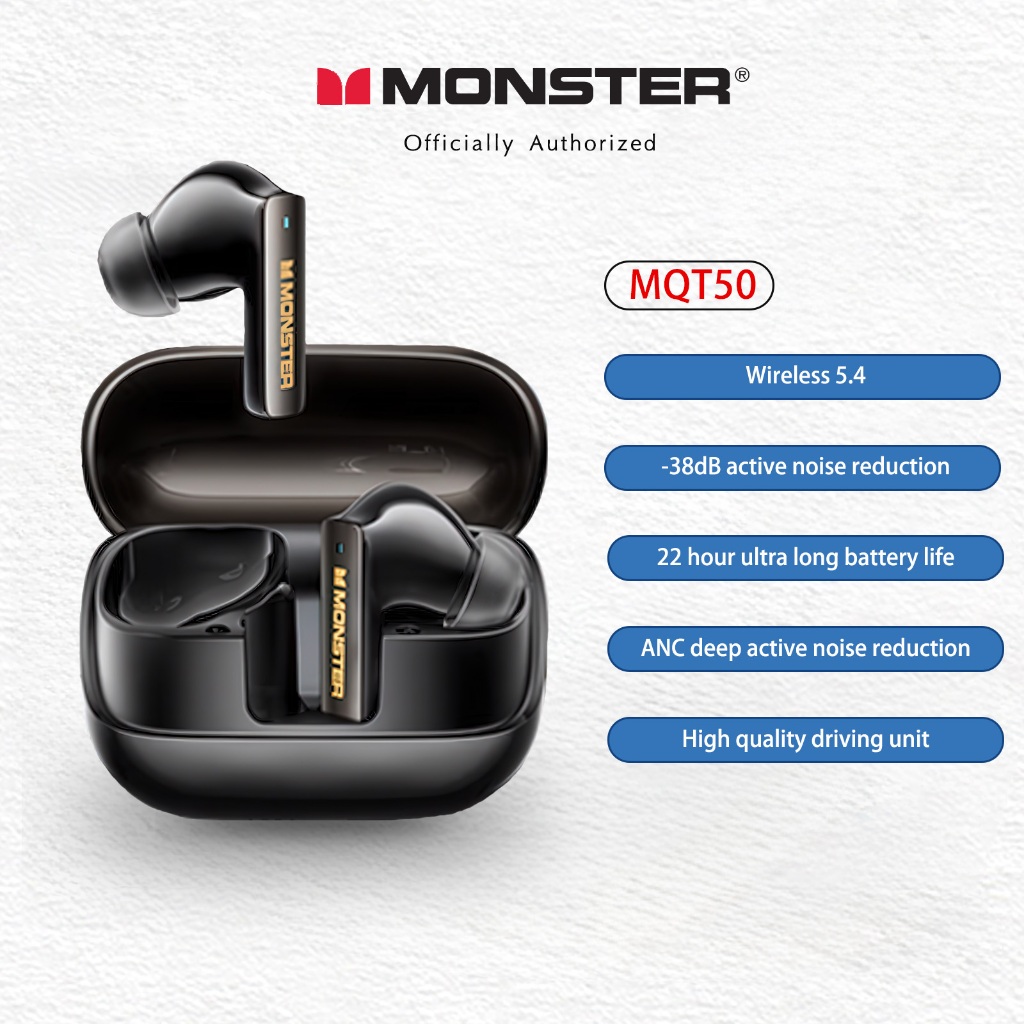 หูฟังบลูทูธไร้สาย Monster MQT50 สเตอริโอไฮไฟ เวลาเล่น 24 ชม. น้ําหนักเบา สวมใส่ส