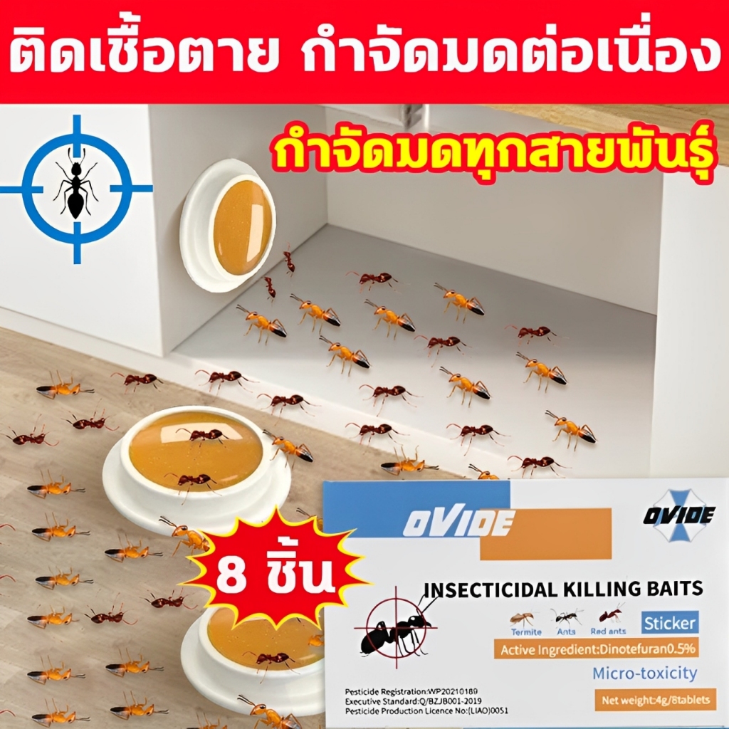 🐜ตายยกรัง🐜กำจัดมด ยาฆ่ามด ยากำจัดมด เหยื่อมด 8 ชิ้น/กล่อง เพียงแปะเบา สามารถฆ่ามดได้ทุกมุม ปลอดภัยต่อคนและสัตว์เลี้ยง