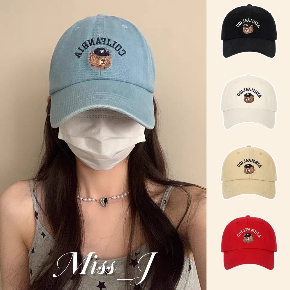 Miss_J พร้อมส่งจากกทม🎀หมวกซุปเปอร์คิวต์! หมวกเบสบอลลายหมีสีฟ้าโทนพาสเทล สไตล์เกาหลี ใส่ได้ทุกวัน Y2K Cap