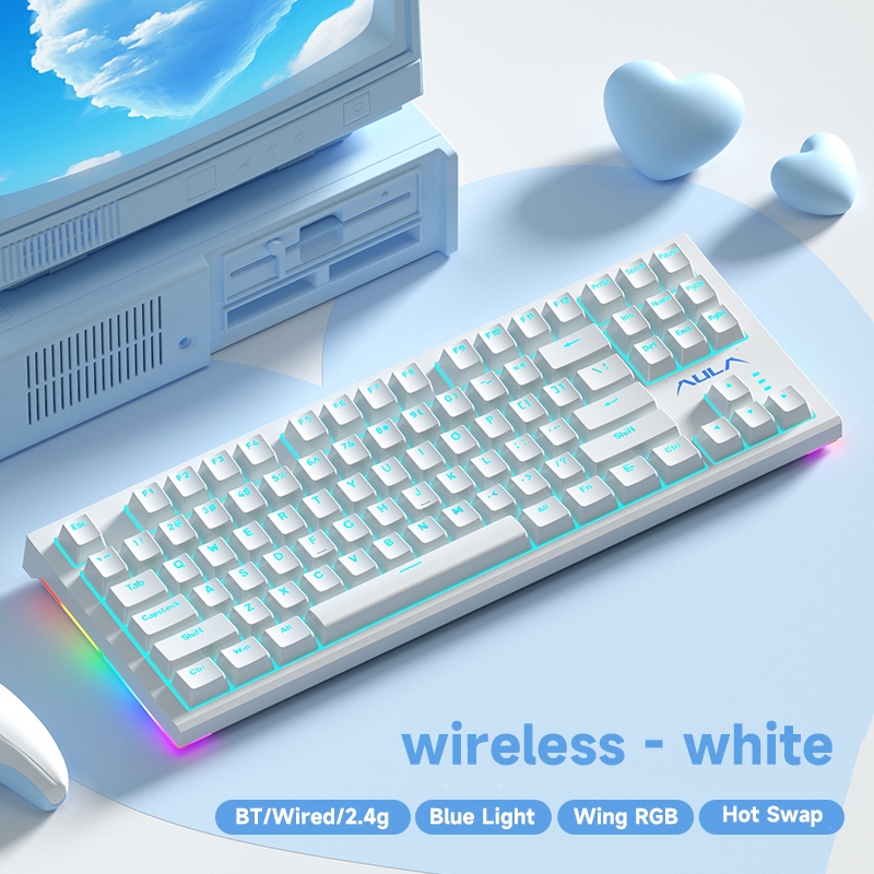 Aula F3387 คีย์บอร์ดไร้สาย Bluetooth แบบมีสาย 2.4g 87 คีย์บอร์ดเกม Hot Swap สําหรับแล็ปท็อป