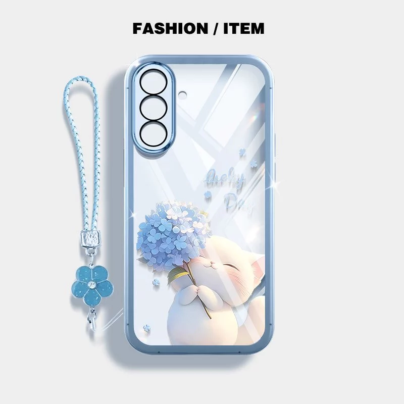 YBD สําหรับ Samsung Galaxy A56 A36 A24 A25 A26 A34 A35 A54 A55 4G 5G สีฟ้าสีชมพูปัก Ball Cat เคสโทรศัพท์
