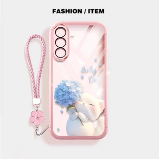 YBD สําหรับ Samsung Galaxy A56 A36 A24 A25 A26 A34 A35 A54 A55 4G 5G สีฟ้าสีชมพูปัก Ball Cat เคสโทรศัพท์