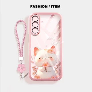 YBD สําหรับ Samsung Galaxy A56 A36 A24 A25 A26 A34 A35 A54 A55 4G 5G สีฟ้าสีชมพูปัก Ball Cat เคสโทรศัพท์