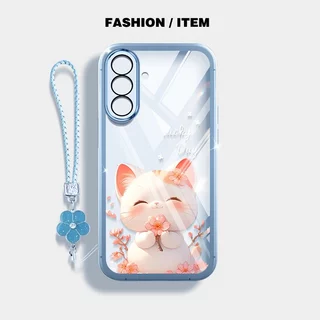 YBD สําหรับ Samsung Galaxy A56 A36 A24 A25 A26 A34 A35 A54 A55 4G 5G สีฟ้าสีชมพูปัก Ball Cat เคสโทรศัพท์