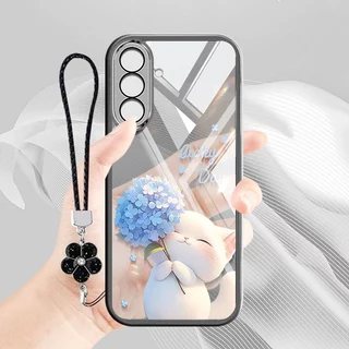 YBD สําหรับ Samsung Galaxy A56 A36 A24 A25 A26 A34 A35 A54 A55 4G 5G สีฟ้าสีชมพูปัก Ball Cat เคสโทรศัพท์