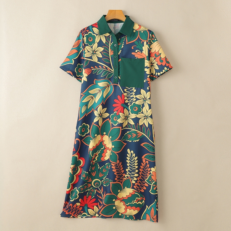 Zanzea ผู ้ หญิงเกาหลีลําลองแขนสั ้ นพิมพ ์ Turn-Down-Collar Pockets Shirtdress - รูปที่ 4