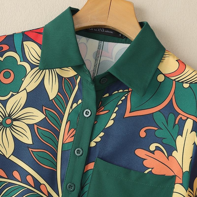 Zanzea ผู ้ หญิงเกาหลีลําลองแขนสั ้ นพิมพ ์ Turn-Down-Collar Pockets Shirtdress - รูปที่ 6