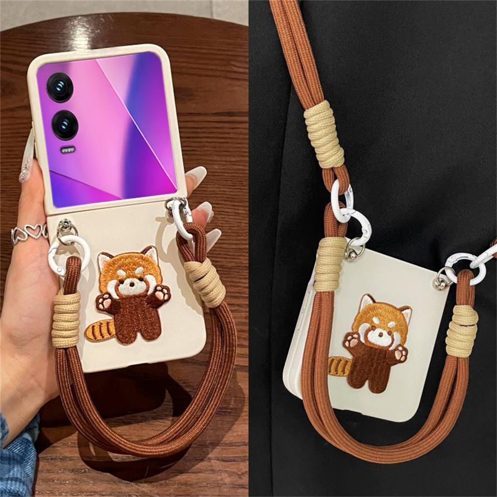 การ์ตูนเกาหลีน่ารักหมีโบราณสีขาวเคสโทรศัพท์พร้อมเชือกแบบพกพาสําหรับ Infinix Zero Flip Infinix Zero Flip ฝาครอบกันกระแทก
