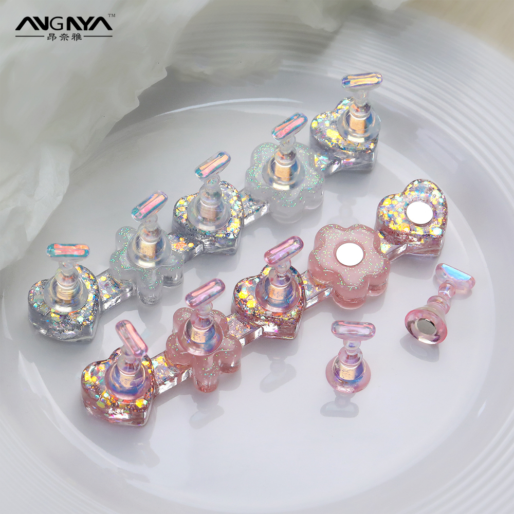 ขาตั้งเล็บ ANGNYA สําหรับกดบนเล็บ Aurora Resin Showing ชั้นวางเล็บจอแสดงผลผู้ถือแม่เหล็กเล็บเครื่องมือออแกไนเซอร์
