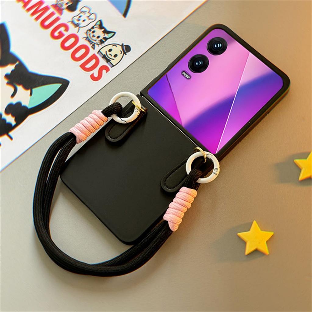 Ins เคสโทรศัพท์สีดําสีทึบเกาหลีเรียบง่ายพร้อมเชือกแบบพกพาสําหรับ Infinix Zero Flip Infinix Zero Flip