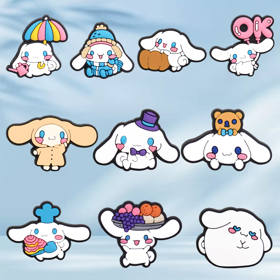 รองเท้าแตะ PVC หัวเข็มขัด สีขาวยกทรงสัตว์ พร้อมปุ่มตกแต่ง