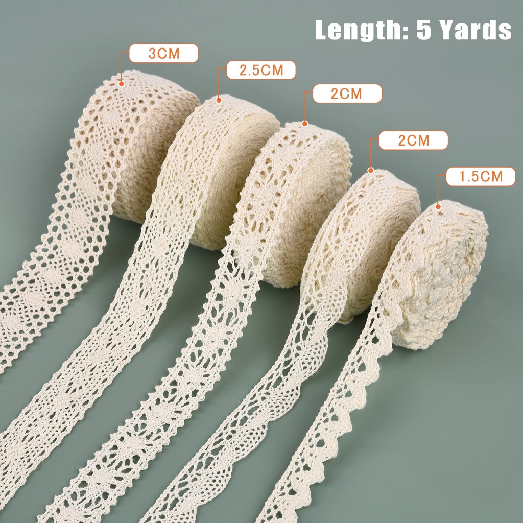 5 หลาผ้าฝ้ายสีเบจริบบิ้นลูกไม้สำหรับ DIY แฮนด์เมดงานแต่งงานหัตถกรรมของขวัญบรรจุภัณฑ์แพทช์เย็บอุปกรณ์เสริม