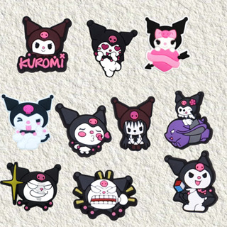 รองเท้าแตะหัวเข็มขัด PVC สีดำ มี charm สัตว์สำหรับตกแต่ง