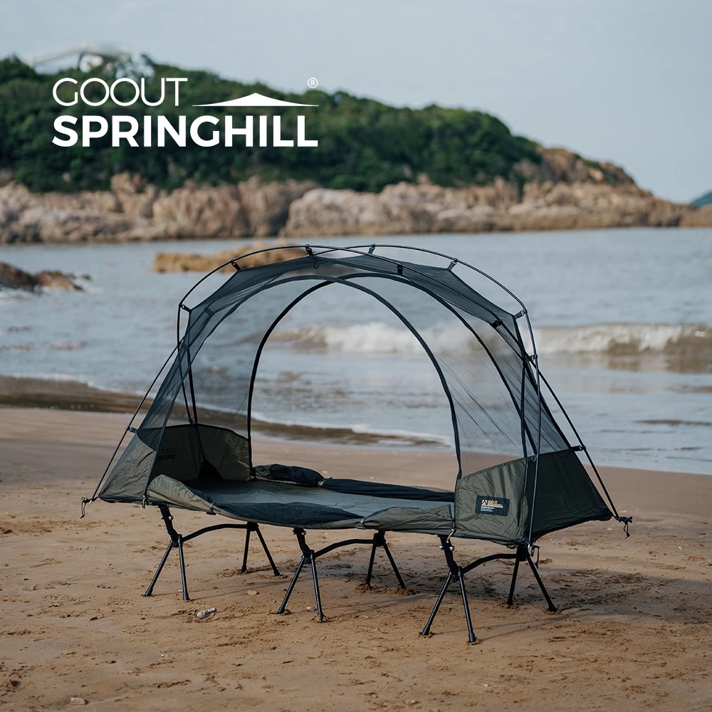 Gooutspringhill 360°เต็นท์แคมป์ปิ้ง เต็นท์ตาข่ายเดี่ยวเบามาก เสาอลูมิเนียม 7001, กันน้ํา PU2000 มม., บุคคล 1 คน, ตั้งแคมป์กลางแจ้ง