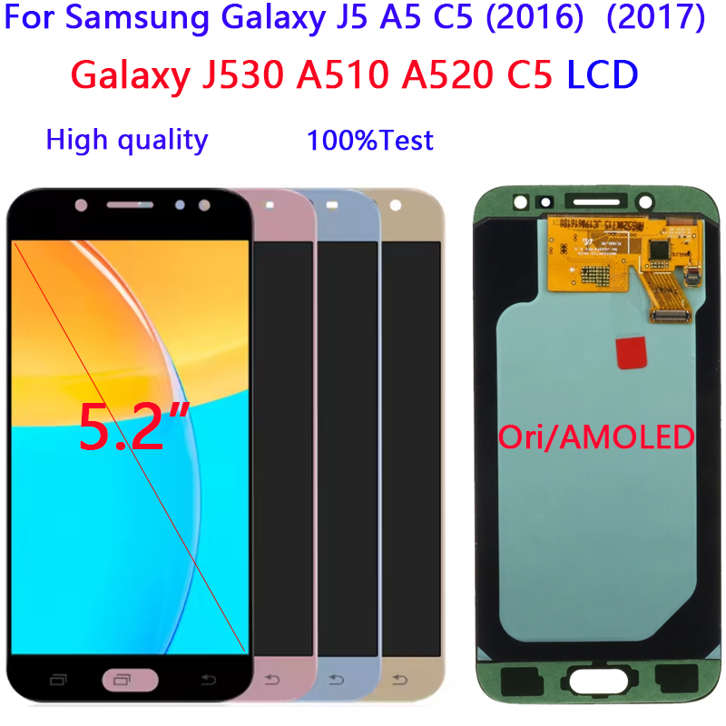 5.2 Ori/AMOLED LCD สําหรับ Samsung Galaxy J5 A5 C5 (2016) (2017) Galaxy J530 A510 A520 C5 LCD Touch 