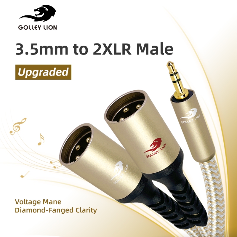 GOLLEY LION XLR ไมโครโฟนแยกสายสัญญาณเสียง - 3.5 มม. TRS ถึง 2XLR สเตอริโอชายเชื่อมต่อกัน Y อะแดปเตอร์