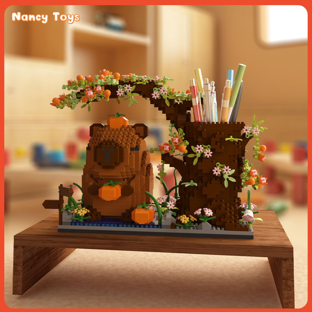 🐱✨Capybara ตัวต่อคาปิบารากระถางดินส้า ตลับปากกา  ตัวต่อ  แบบมีไฟ  ของเล่นเด็ก ของขวัญ <Nancy>