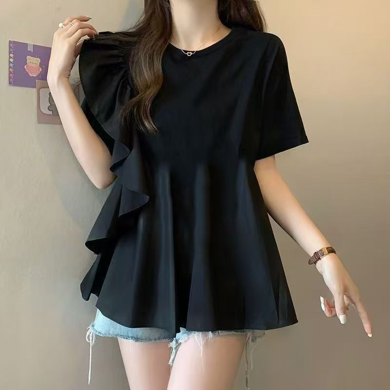 ใหม่รอบคอแฟชั่นแขนสั้นเสื้อยืดผู้หญิงหลวม น่าระทึกใจ สูงสุด