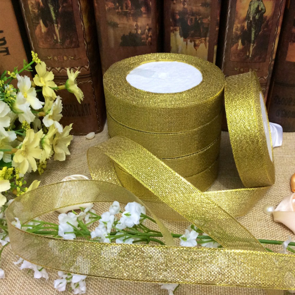 ริบบิ้นเนื้อทราย สีเงิน สีทอง 25 หลา / ม้วน   ริบบิ้นทำโบว์ ริบบิ้นผ้า DIY  ริบบิ้นห่อเค้ก - รูปที่ 6