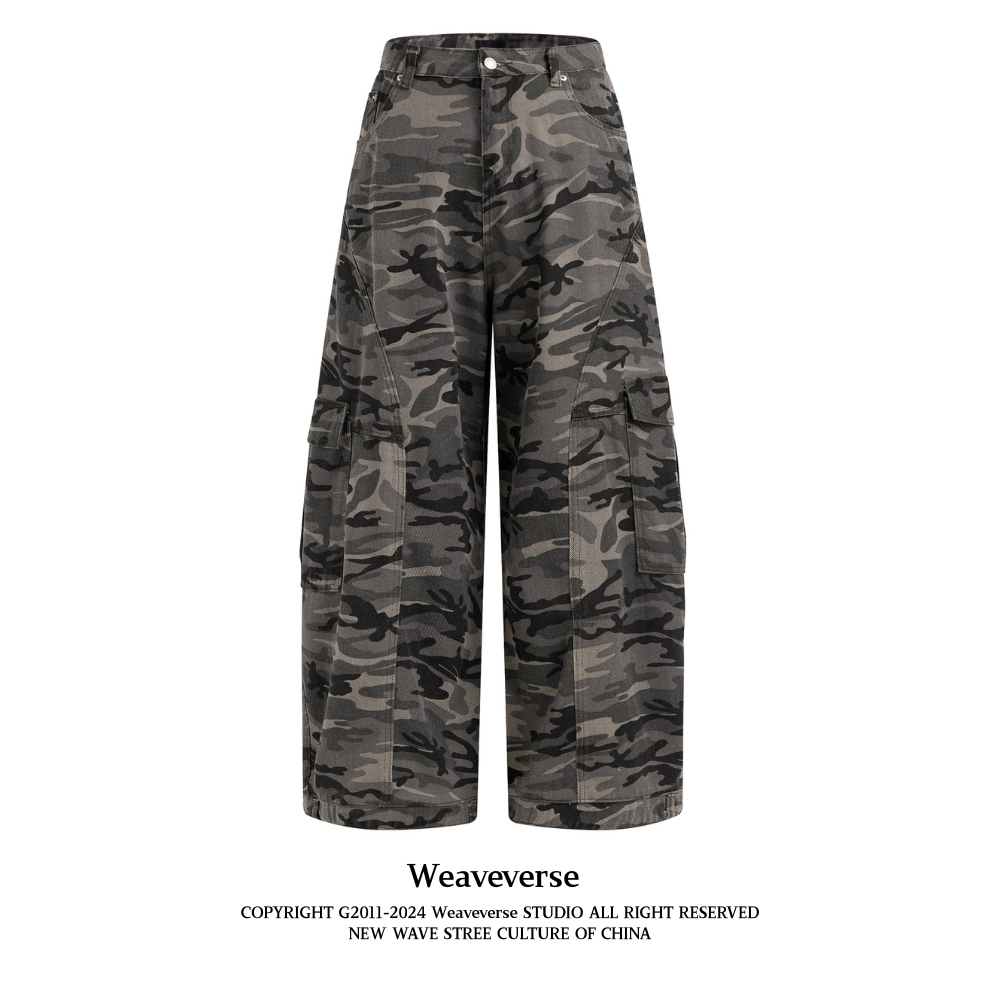 WeaveVerse | กางเกงลายพรางวินเทจ Unisex ทรงหลวม สไตล์อเมริกัน 2025