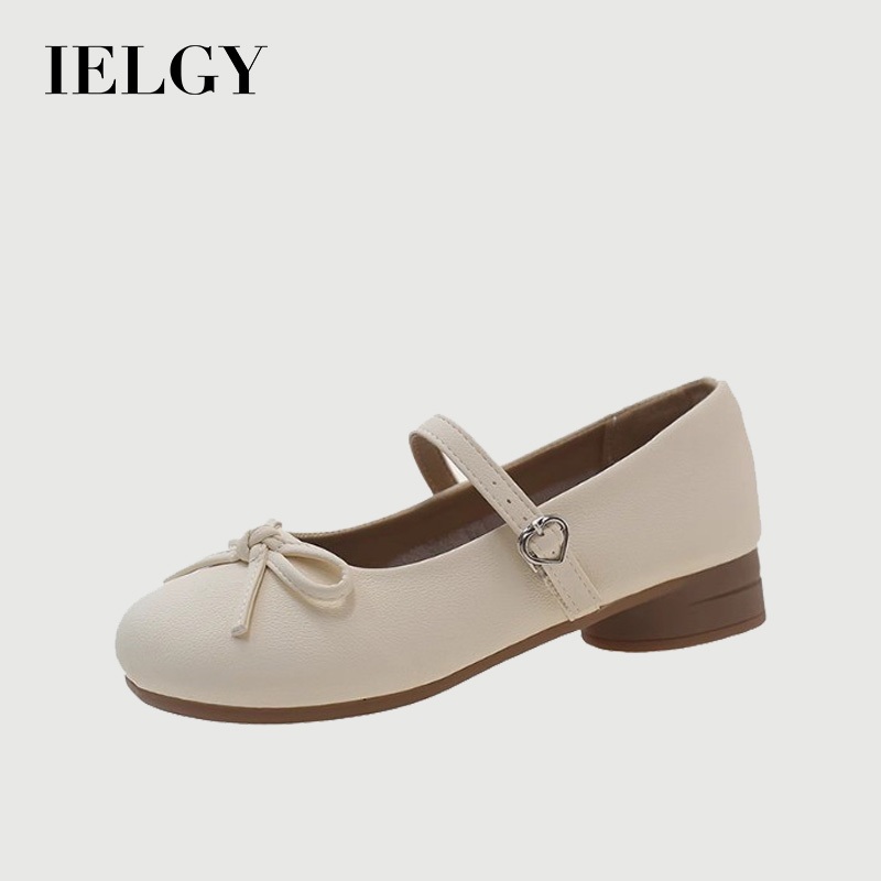 IELGY 2025 โบว์ปั๊มผู้หญิงฝรั่งเศสแมรี่เจนรองเท้าวินเทจบล็อกส้น