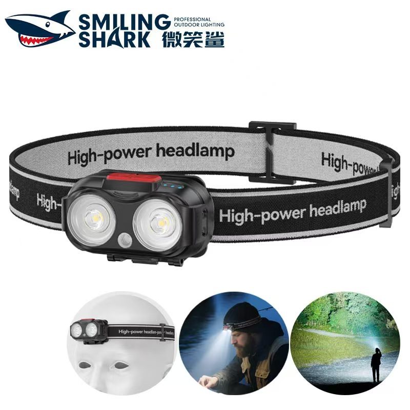 SmilingShark TD0235 ไฟคาดหัว ไฟฉายคาดหัว LED เซ็นเซอร์ สว่างมาก LED*2 ไฟหน้า แสงสีขาว/ แดง ไฟคบเพลิงหัว 5 รูปแบบ Type-C แบบชาร์จได้ ปรับได้ 45 ° กันน้ำสำหรับการตั้งแคมป์ปีนเขาตกปลา