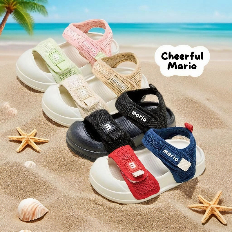 Cheerful Mario อายุ 2-8 ปี ลองเท้าเด็ก ตีนตุ๊กแก ฤดูร้อน รองเท้ารัดส้นเด็กหัดเดิน กันลื่น รอบเท้าเด็ก รองเท้าแตะหัดเดิน
