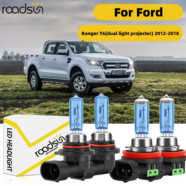 Fit สําหรับ Ford Ranger T6 (โปรเจคเตอร์แสงคู่) 2012-2018 ไฟหน้ารถหลอดไฟฮาโลเจนสีขาวพิเศษ 800% ความสว่าง High Beam Low Beam 100W 6000K 20000LM Plug-N- Play Canbus ไม่มีข้อผิดพลาด
