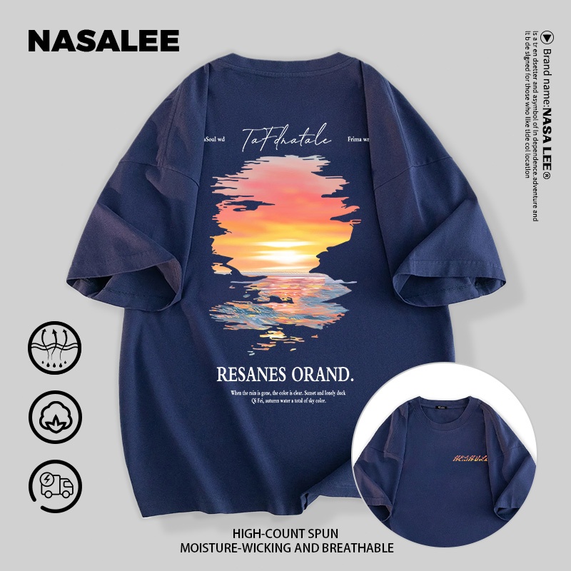【จัดส่งใน 48 ชม.】เสื้อยืด NASA ผ้าฝ้ายนุ่ม ใส่สบาย Unisex แฟชั่น trendy ลายพระอาทิตย์ตก สไตล์ไทย