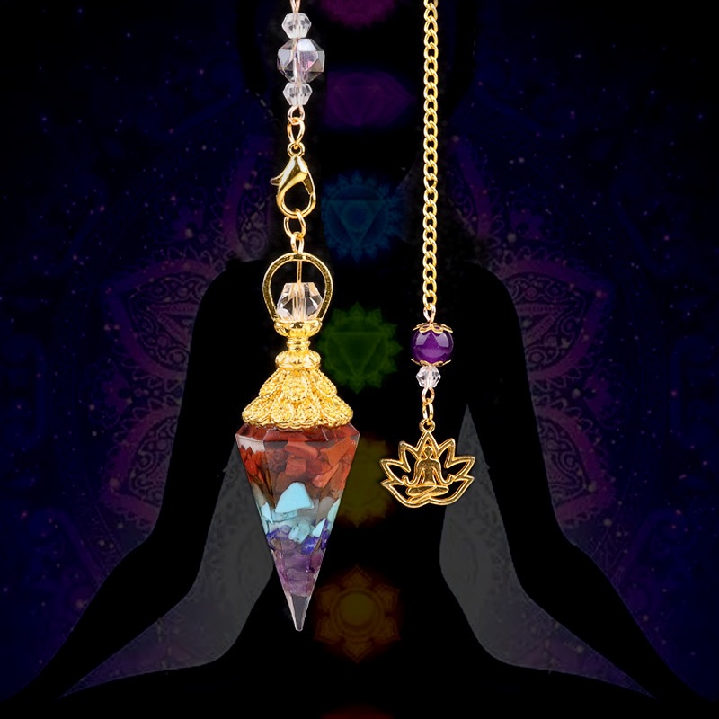 Healing Orgonite คริสตัลหินจุดลูกตุ้มสําหรับ Dowsing, หินเรซินหกเหลี่ยมทํานายลูกตุ้มพร้อมห่วงโซ่