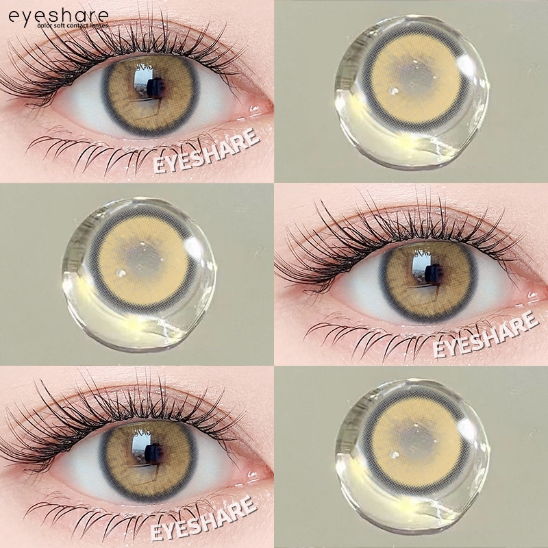 EYESHARE เลนส์สีน้ําตาลธรรมชาติพร้อมเคส,คอนแทคเลนส์สี LEMON series 14.0MM สําหรับนักเรียนใช้ทุกวัน