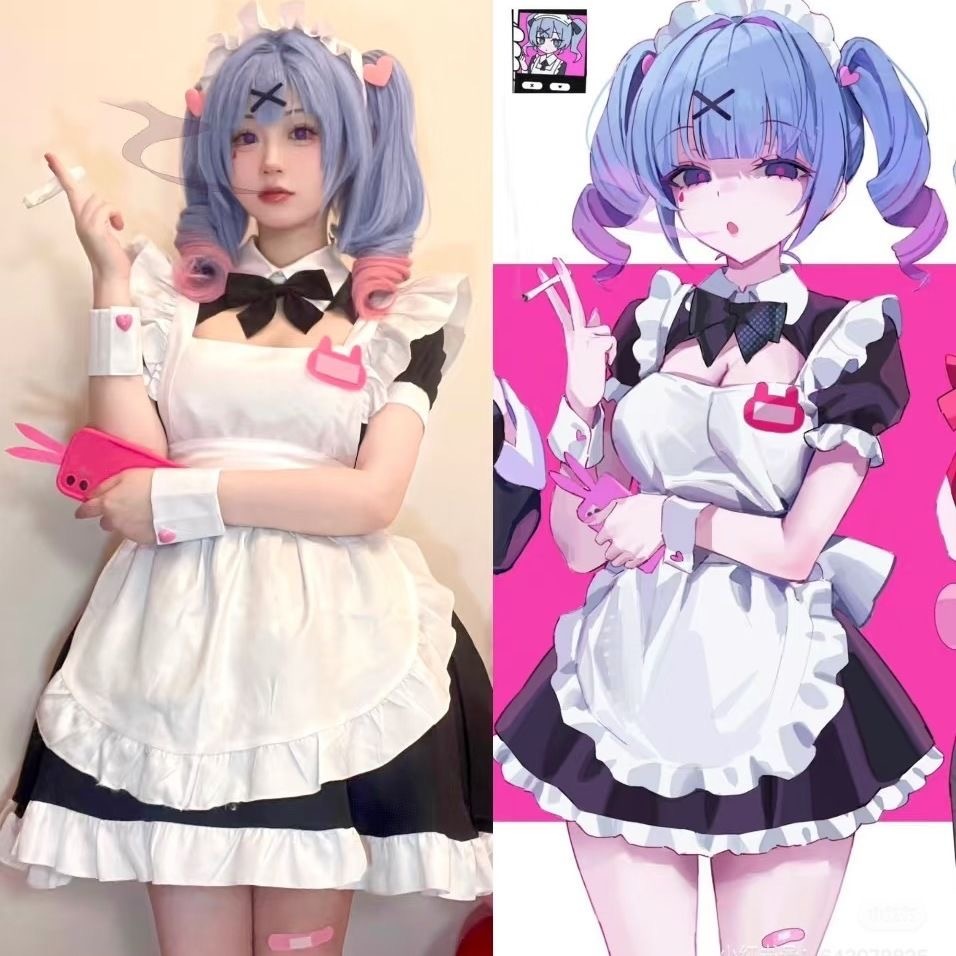 Hatsune miku cos ชุดฟองแขนชุดกระต่ายหลุมแม่บ้านคอสเพลย์ชุด miku