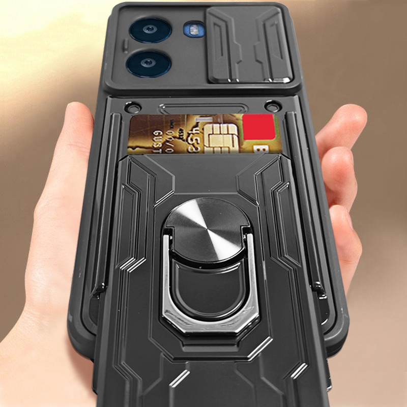 กรณีโทรศัพท์มือถือหนักกันกระแทกพร้อมที่วางโลหะและช่องเสียบการ์ด เหมาะสำหรับ Poco X8 Pro Max X7 Pro X