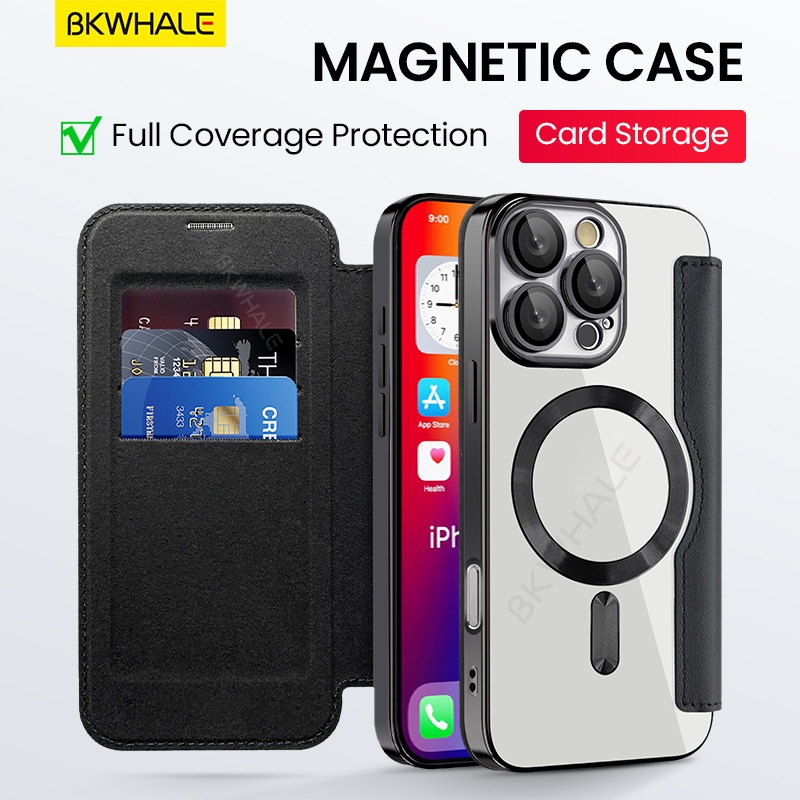 BKWHALE เคสโทรศัพท์แม่เหล็กสําหรับ iPhone 17 Pro Max 16 Pro Max 15 Pro Max 16 Plus 15 Plus 17Air พร้อมผู้ถือบัตร Clear ฝาหลังหนังเคสโทรศัพท์