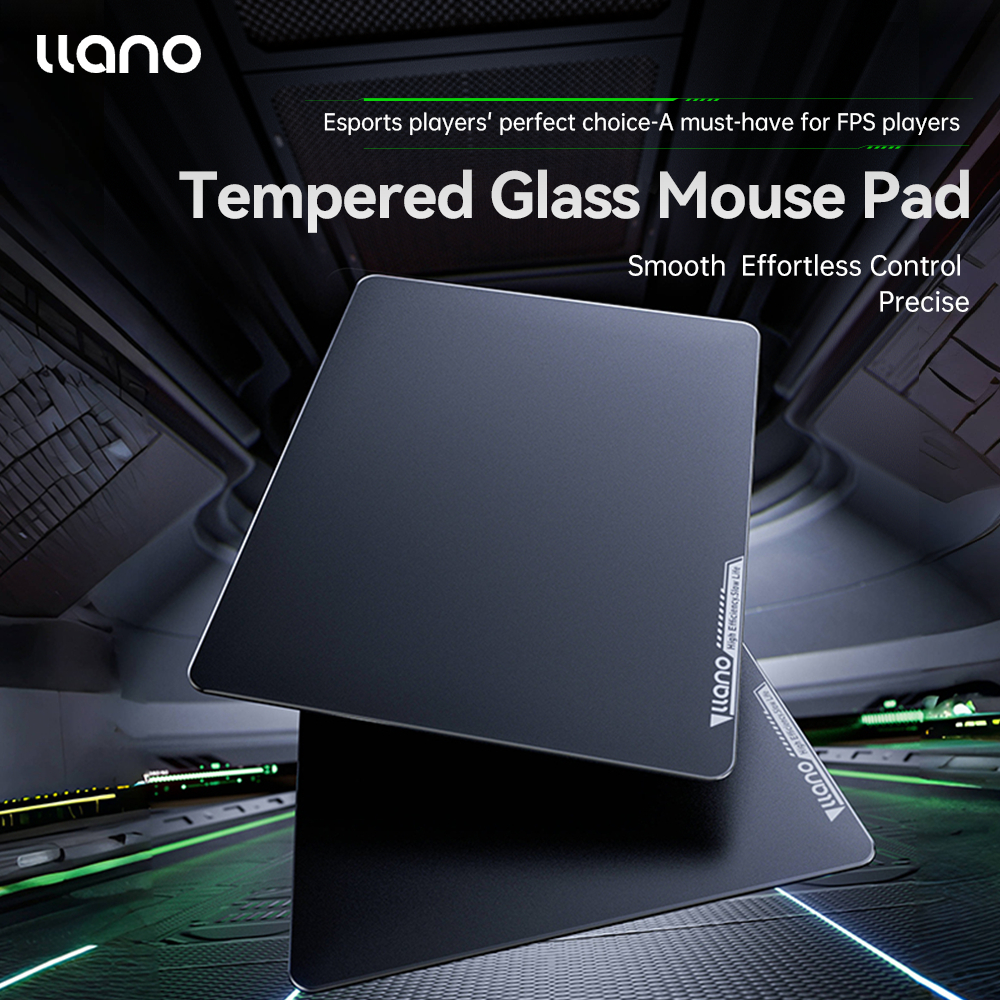LLANO แผ่นรองเมาส์สําหรับเล่นเกมกระจกนิรภัยพื้นผิวความเร็วสูงเรียบสําหรับ FPS CSGO กันน้ํากันเหงื่อแผ่นกันลื่นสีดํา