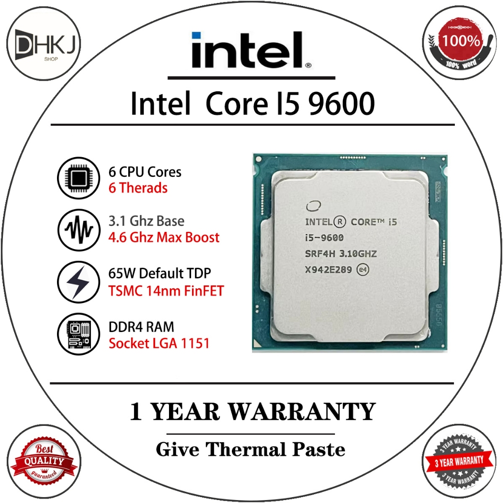 ใช้ INTEL Core i5-9600 i5 9600 3.1GHz 6-Core 6 ด้าย 9M 65W ซ็อกเก็ต CPU เดสก์ท็อป LGA 1151