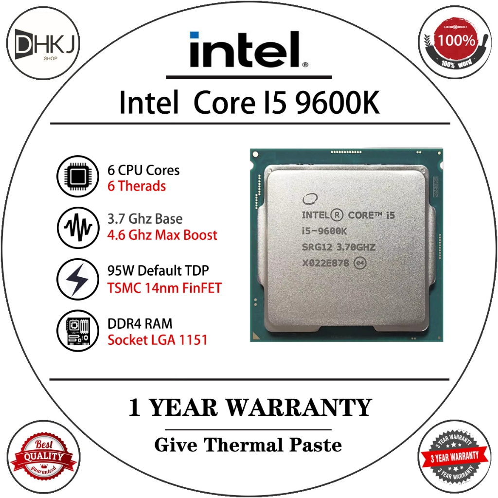 ใช้ Intel Core i5 9600K 3.7GHz โปรเซสเซอร์ CPU หกเกลียว 9M 95W LGA 1151