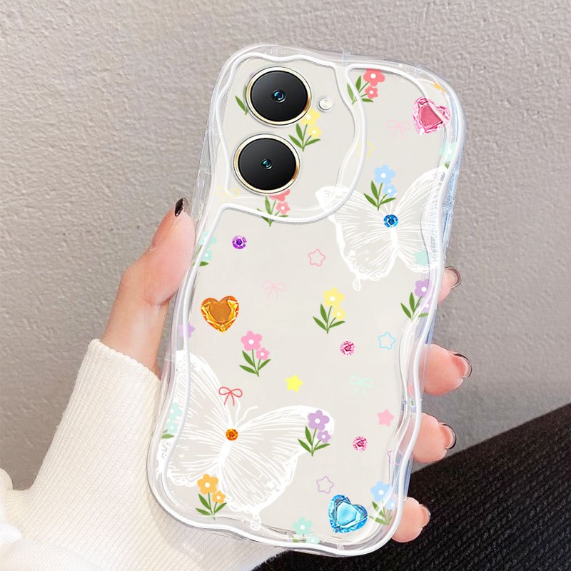 VRQR สําหรับ Vivo Y36 4G 5G Y27 5G Y76S Y76 5G น่ารักผีเสื้อ Dopamine Anti Drop ซิลิโคนโปร่งใสนุ่มเค