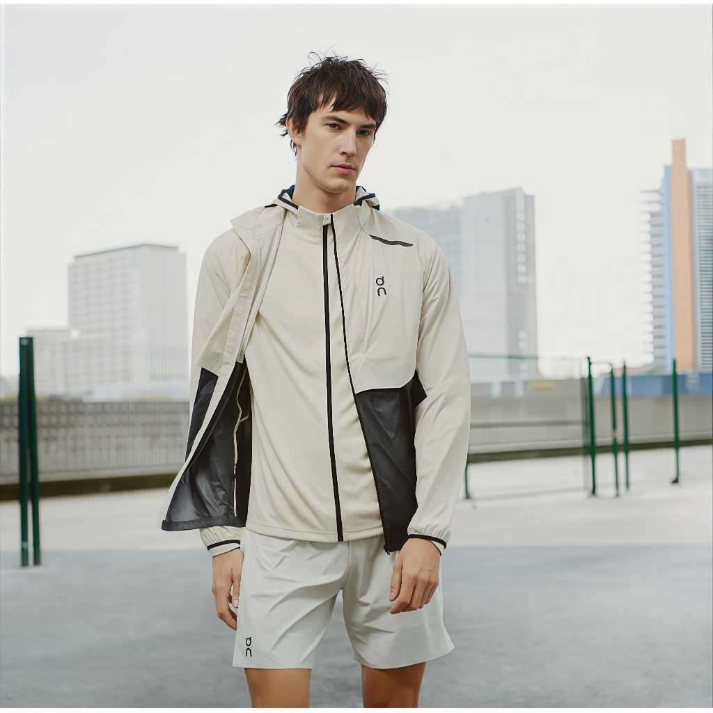 On Weather jacket 2 เสื้อแจ็คเก็ตวิ่งป้องกันน้ำหนักเบาทองสำหรับผู้ชาย และเสื้อผ้าป้องกันแสงแดด